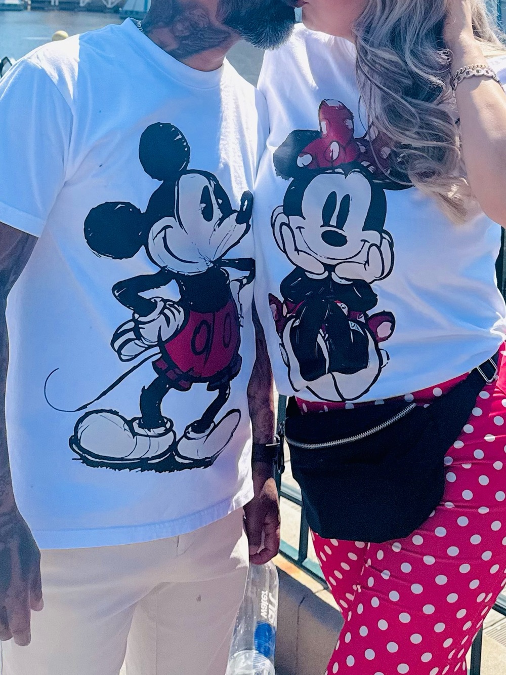 Couple's Mickey & Minnie Matching Tees - White with Black & Red